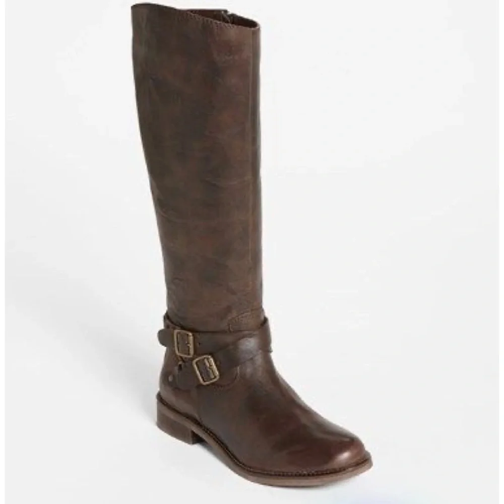Hinge Devin Buckle Detail Riding Boots 9.5 Brown Equestrian Classic Preppy Moto